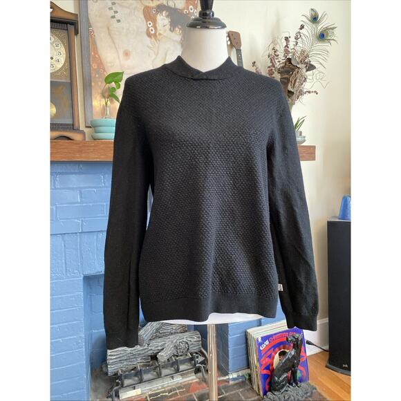 Armani Collezioni L Womens Wool Knit Crewneck Sweater Black * Fuzzy & Pilly - Picture 1 of 14